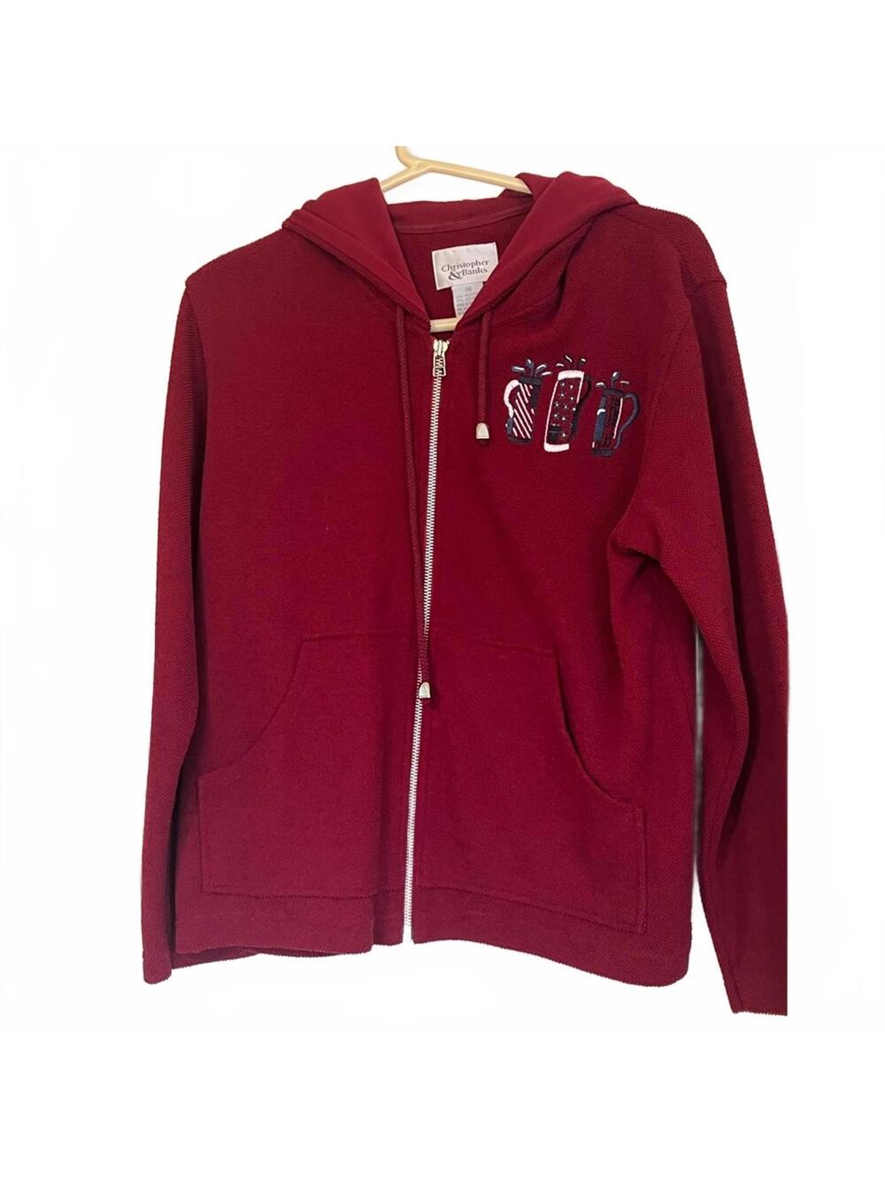 Christopher & Banks Red zip-up Hoodie with Golf Graphics